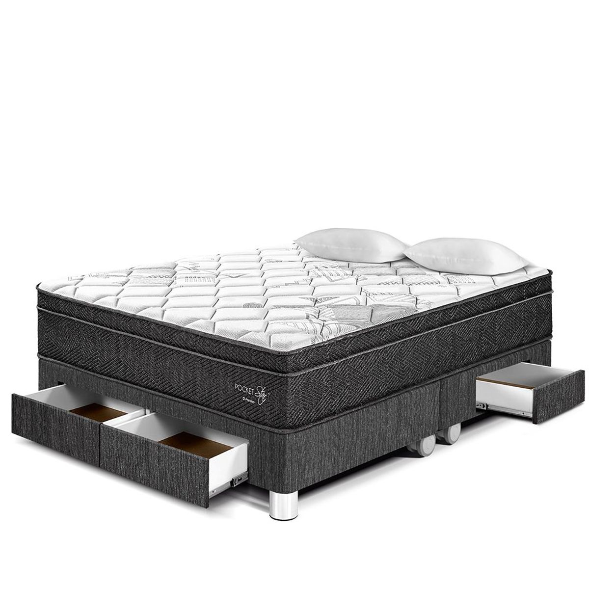PARAISO - Cama con Cajones Pocket Star King + 2 Almohadas + Protector