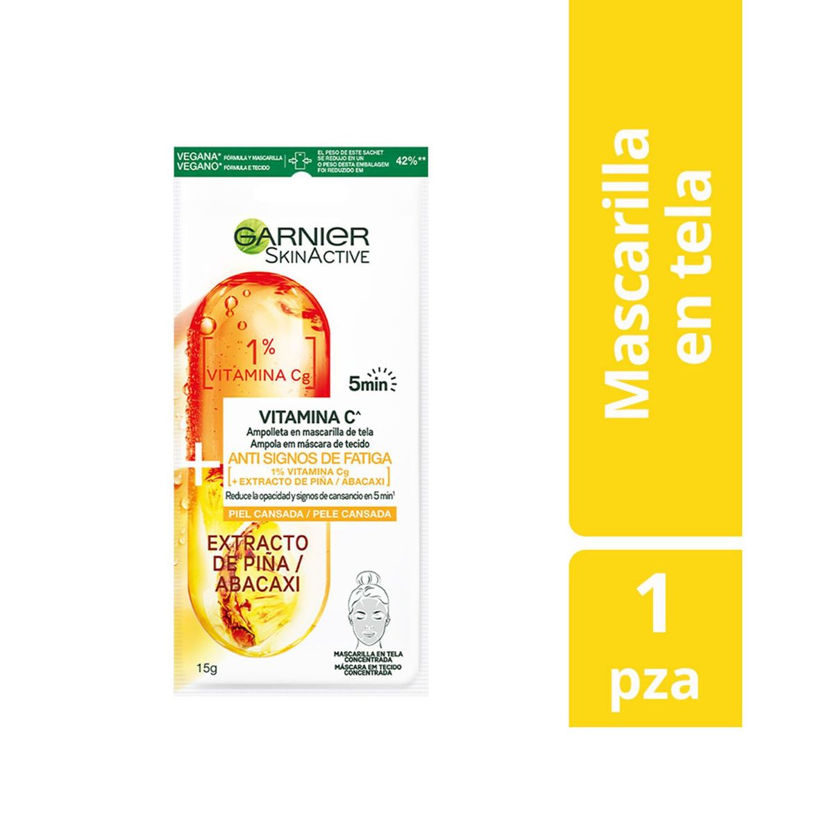 Garnier - Ampolla en mascarilla de tela Anti Fatiga Piña Garnier Skin Active