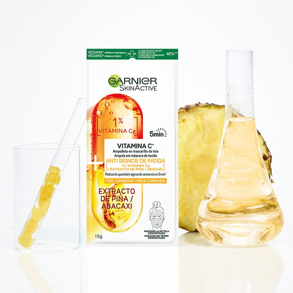 Garnier - Ampolla en mascarilla de tela Anti Fatiga Piña Garnier Skin Active