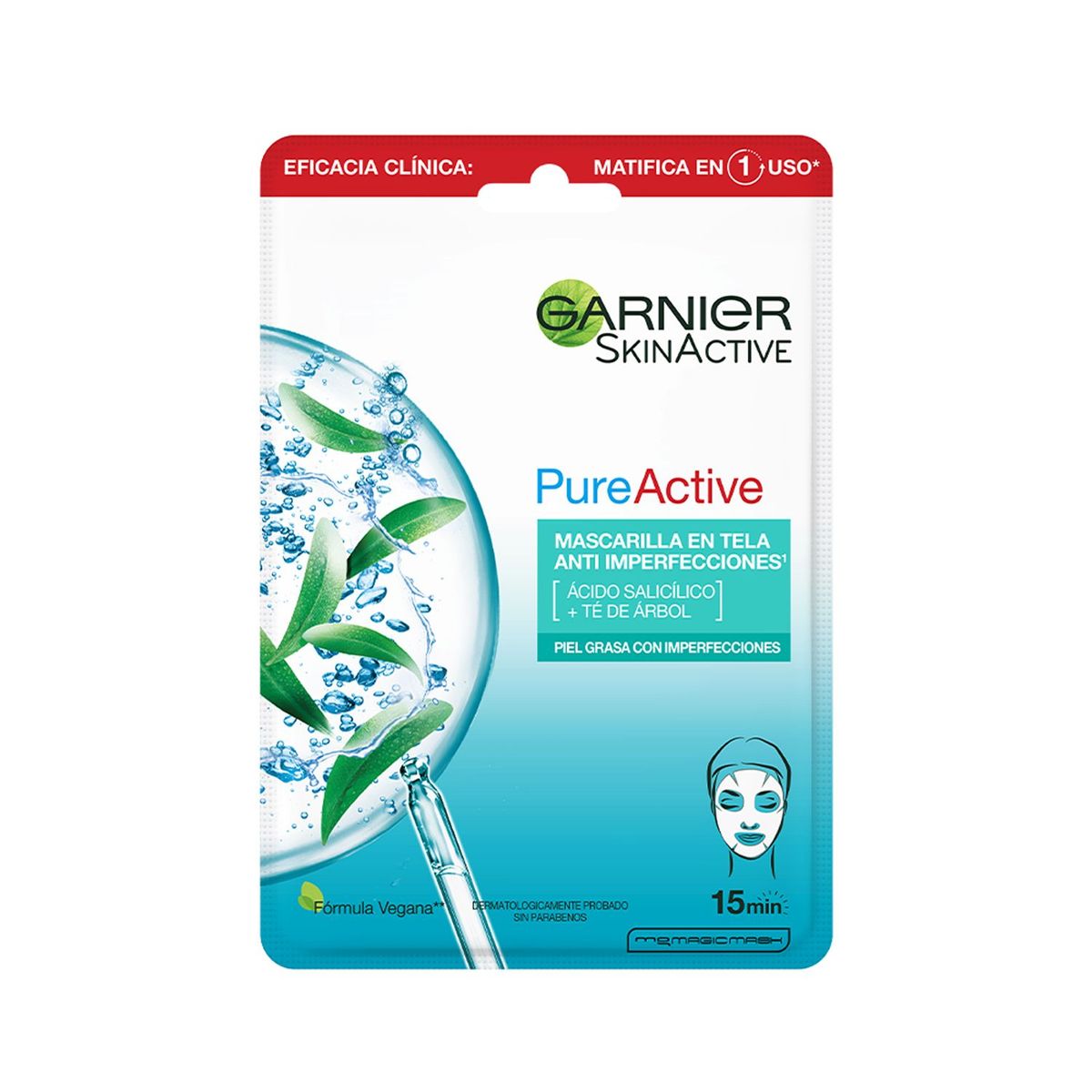 GARNIER - Mascarilla en Tela Pure Active Anti Imperfecciones Garnier Skin Active 