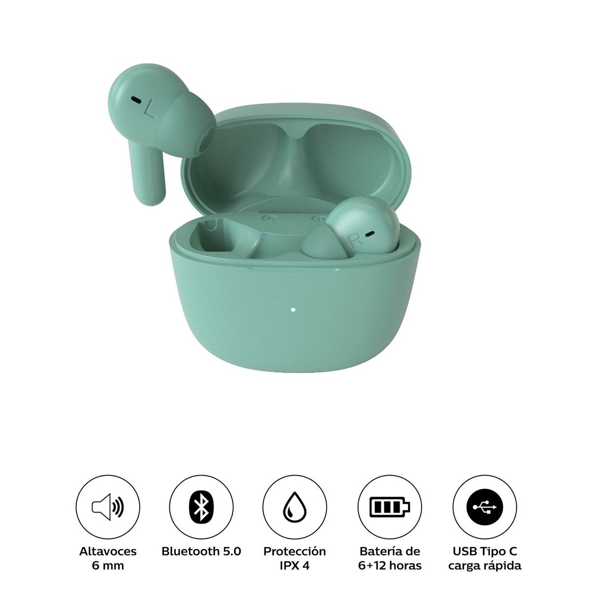 PHILIPS - Audifonos True Wireless Bluetooth 5.0 IPX 4 TAT2206GR VERDE