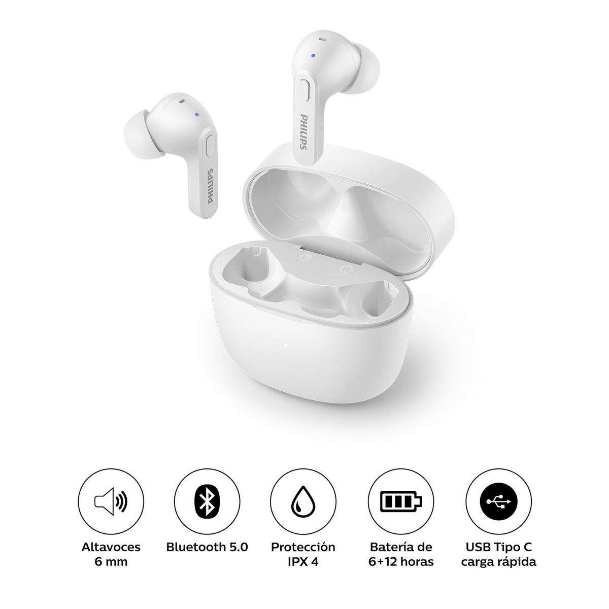 PHILIPS - Audífonos True Wireless Bluetooth 5.0 IPX 4 TAT2206BK