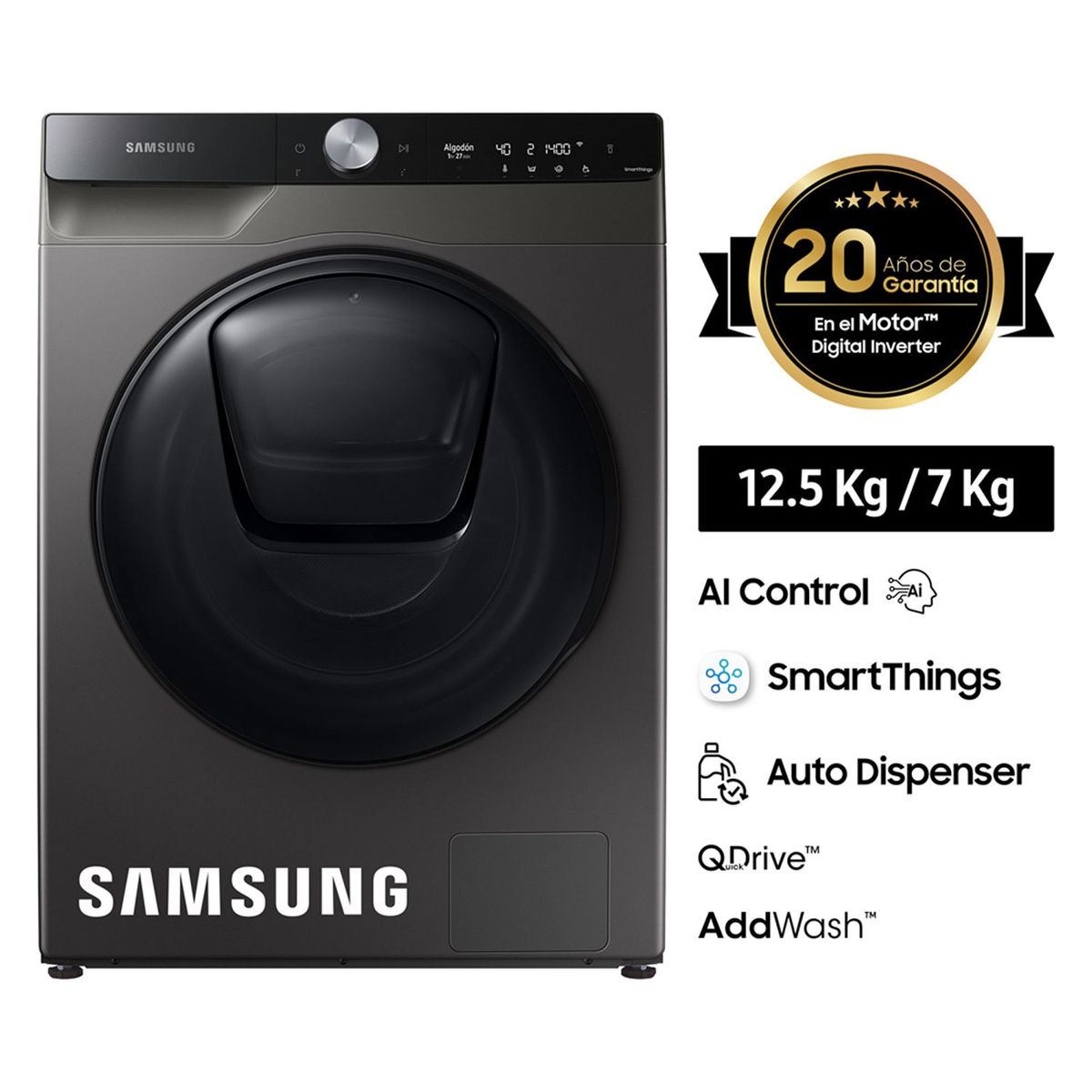 SAMSUNG - Lavaseca Ai Control Con Quickdrive 12.5 Kg / 7 Kg Wd12tp84dbx/pe