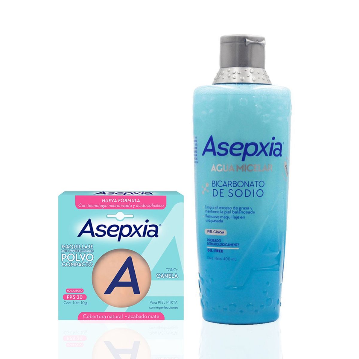 ASEPXIA - Pack Asepxia Agua Micelar Bicarbonato + Polvo Tono Canela