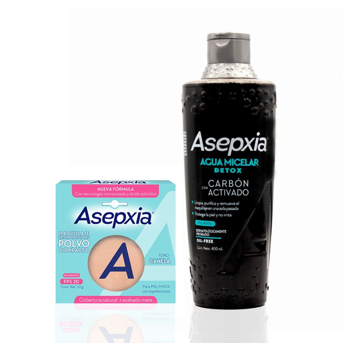 ASEPXIA - Pack Asepxia Agua Micelar Carbon + Polvo Tono Canela
