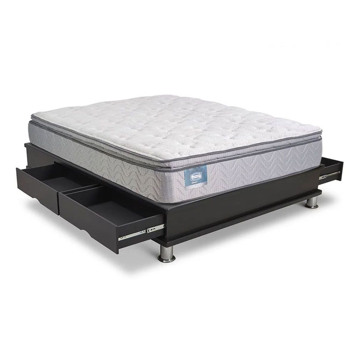 BEAUTYREST SIMMONS - Cama Con Cajones Erica Luxury Negro Queen + 2 Almohadas