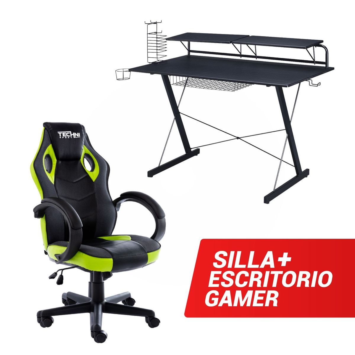 TECHNISPORT - Silla Gamer Racing y Escritorio Gamer - GDRAVE