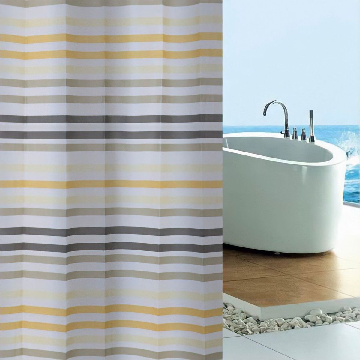 PITUKASA - Cortina De Baño Rayas Amarillas Pitukasa