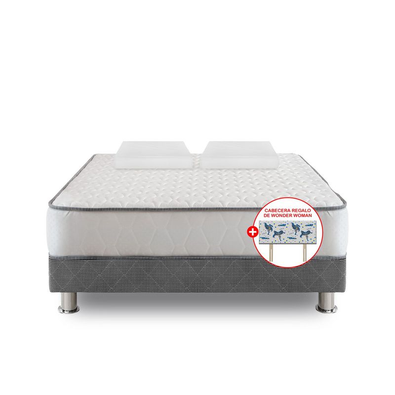 FORLI - Cama Box Tarima Elegant 2 Plz + Cabecera Batman + 2 Almohadas + Protector