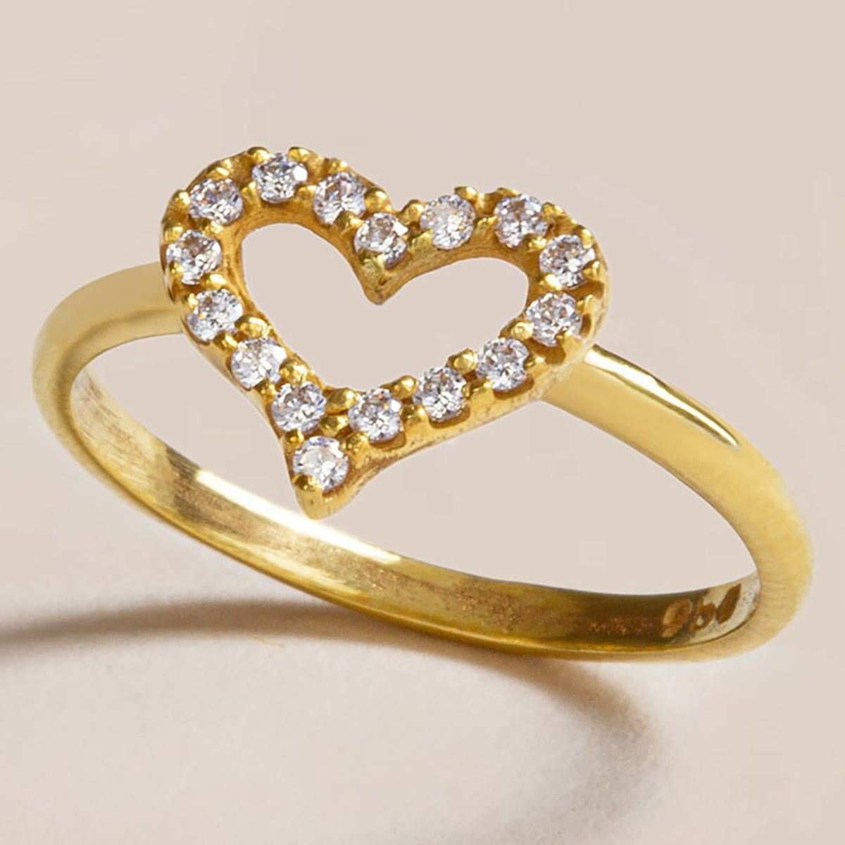 ALONDRA JEWELRY - Anillo Corazón de Plata de 950 enchapado en oro de 18k con circones incrustados Mujer Alondra Jewelry