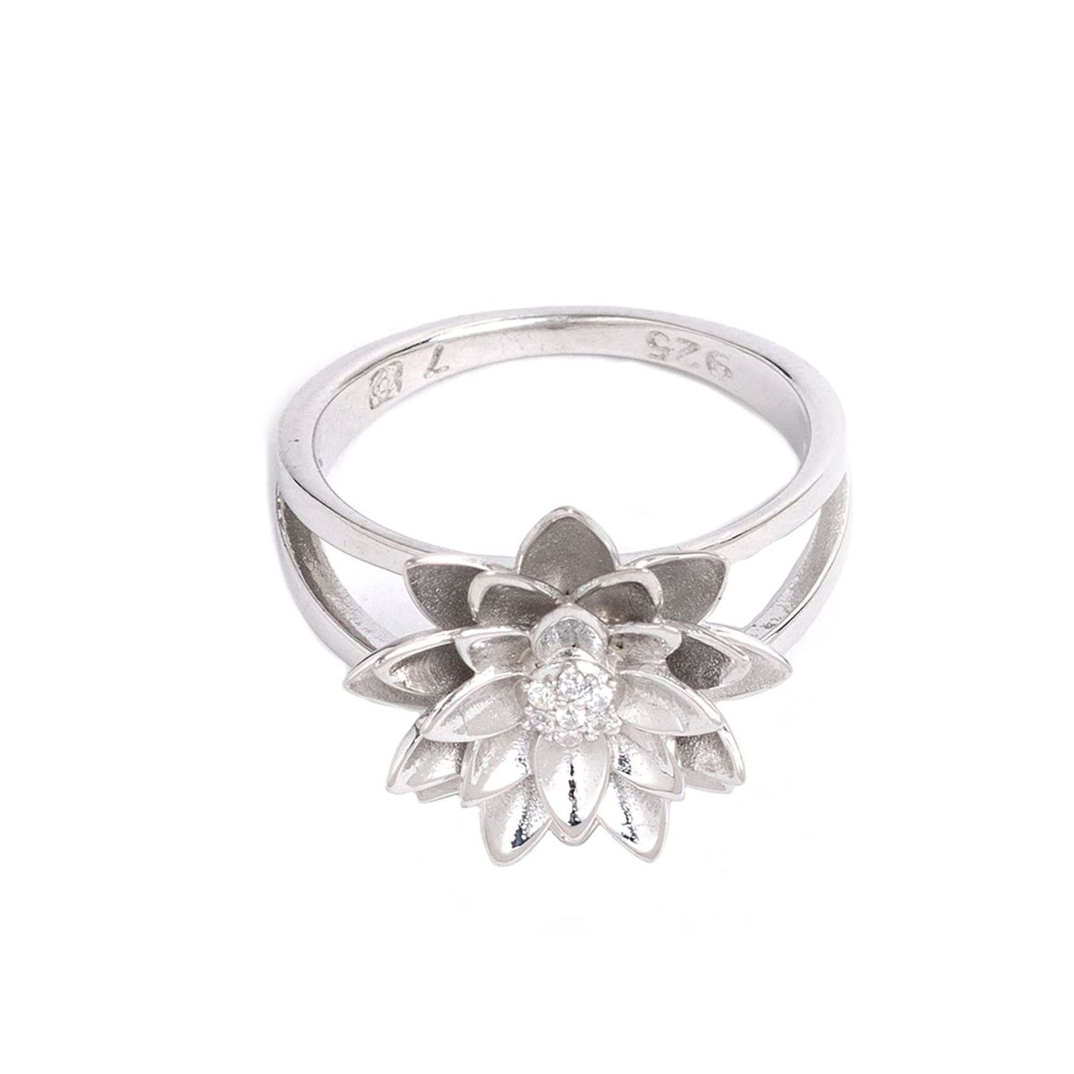 MAISHA - Anillo Flor de Loto con Zircon Plata 925