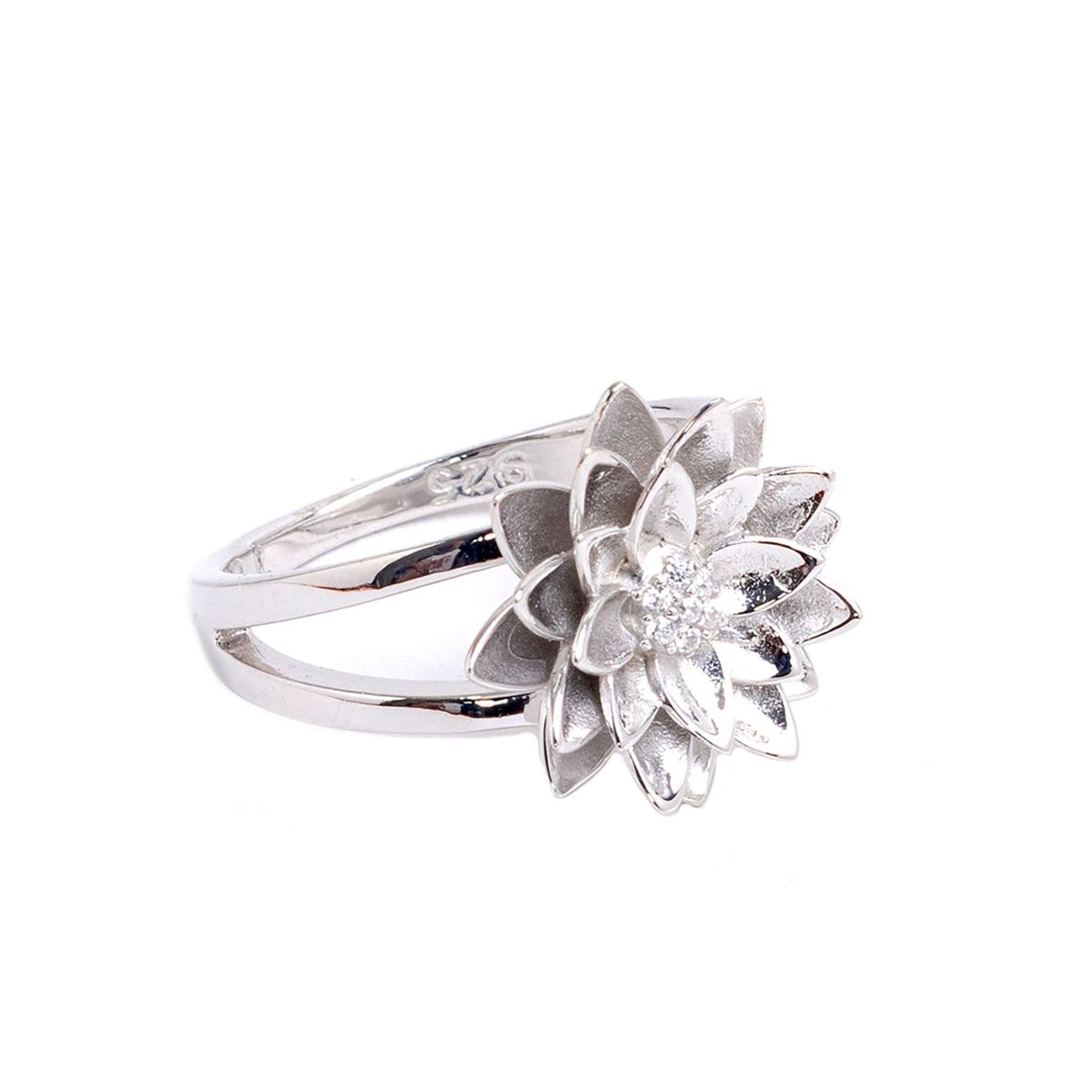 MAISHA - Anillo Flor de Loto con Zircon Plata 925