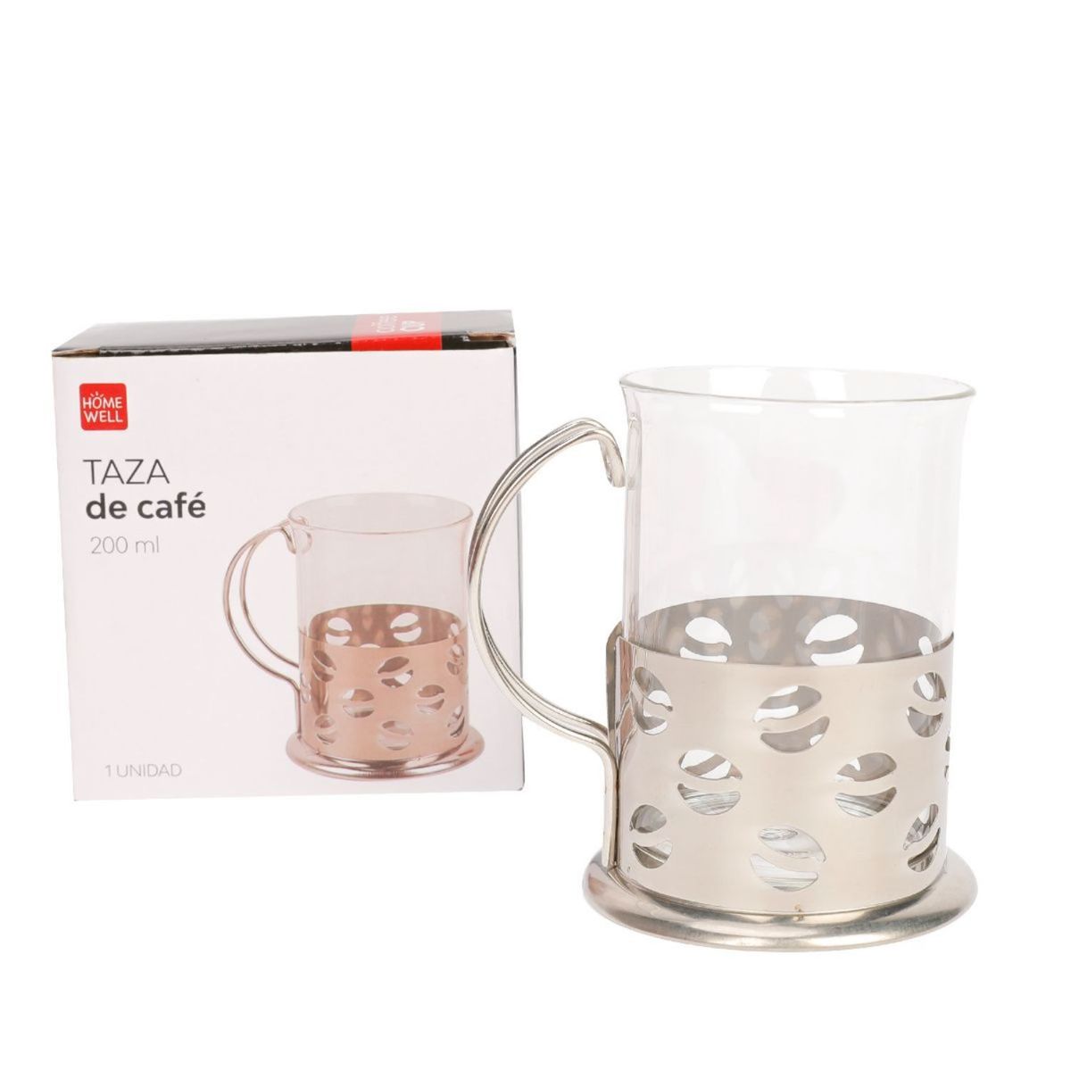 HOMEWELL - Taza Vidrio Con Asa Metal
