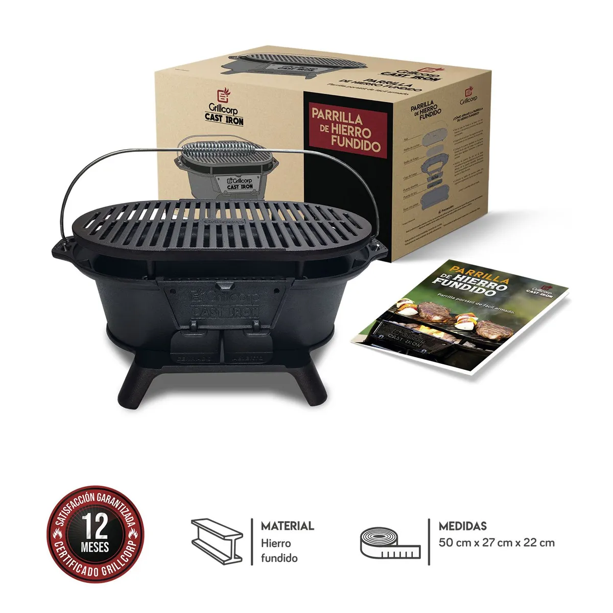 GRILLCORP - Parrilla de Hierro Fundido 50x22x30 cm