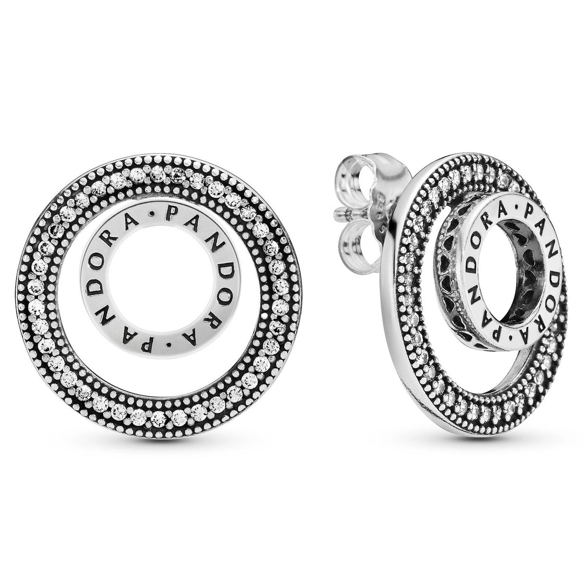 PANDORA - Aretes Botón Con Logotipo Pandora
