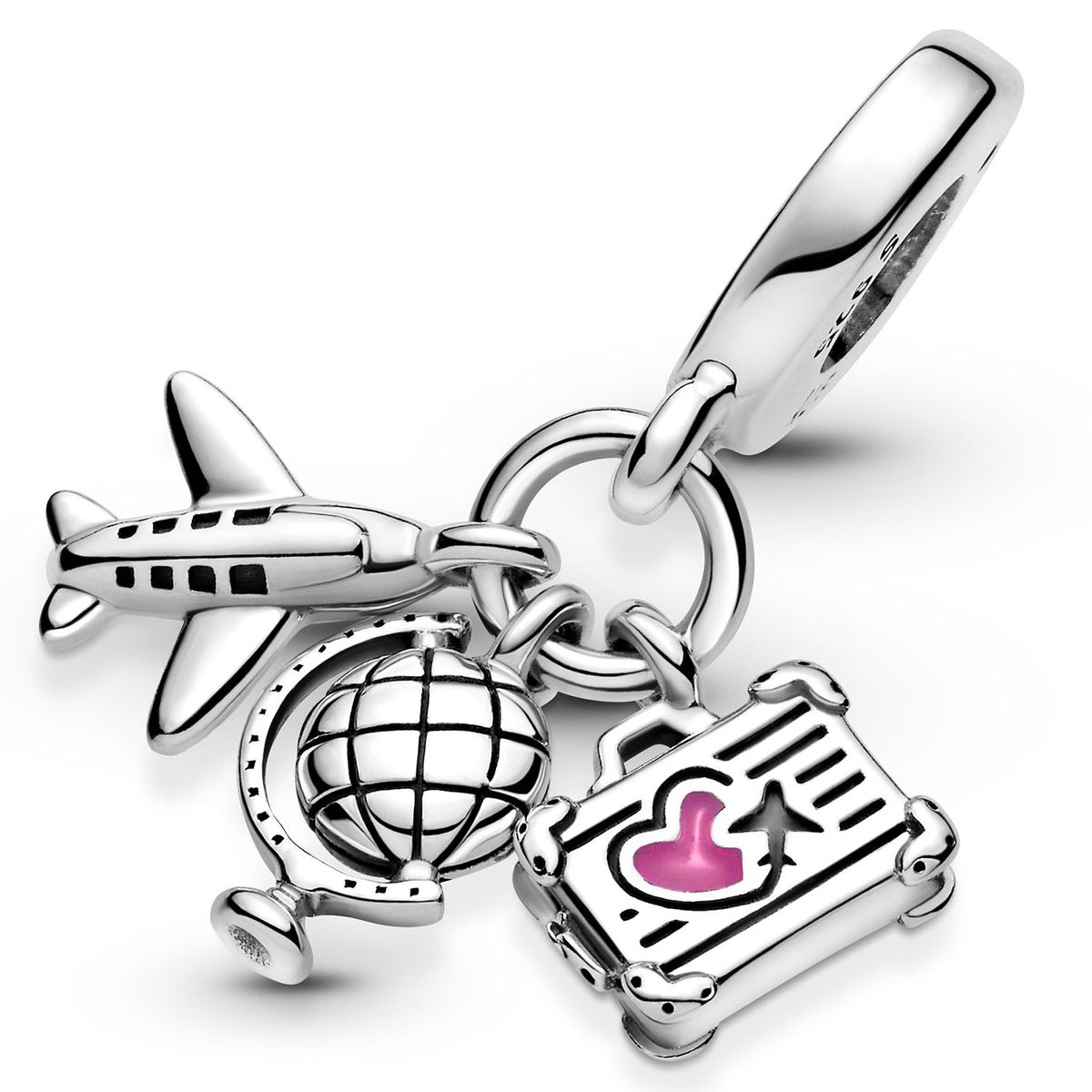 PANDORA - Charm De Plata  Avión Globo Maleta