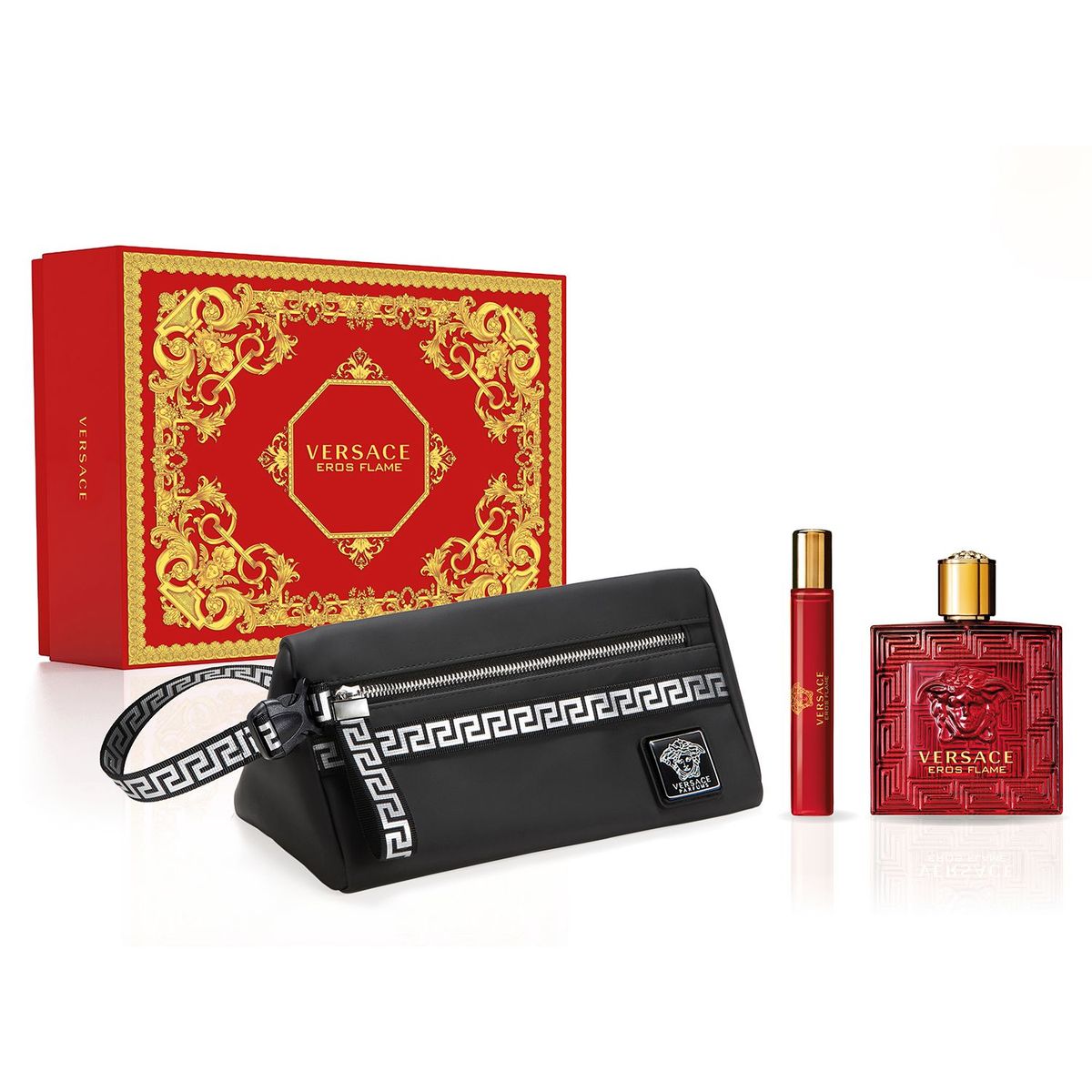 VERSACE - Set de Regalo Eros Flame EDP 100 ml + Travel Spray 10 ml + Neceser
