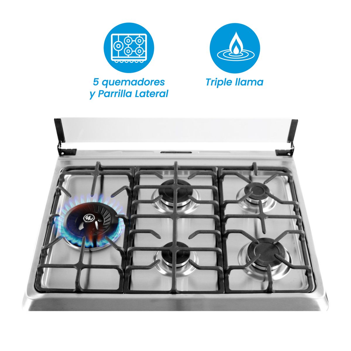MIDEA - Cocina A Gas Inox Con Grill 76 cm