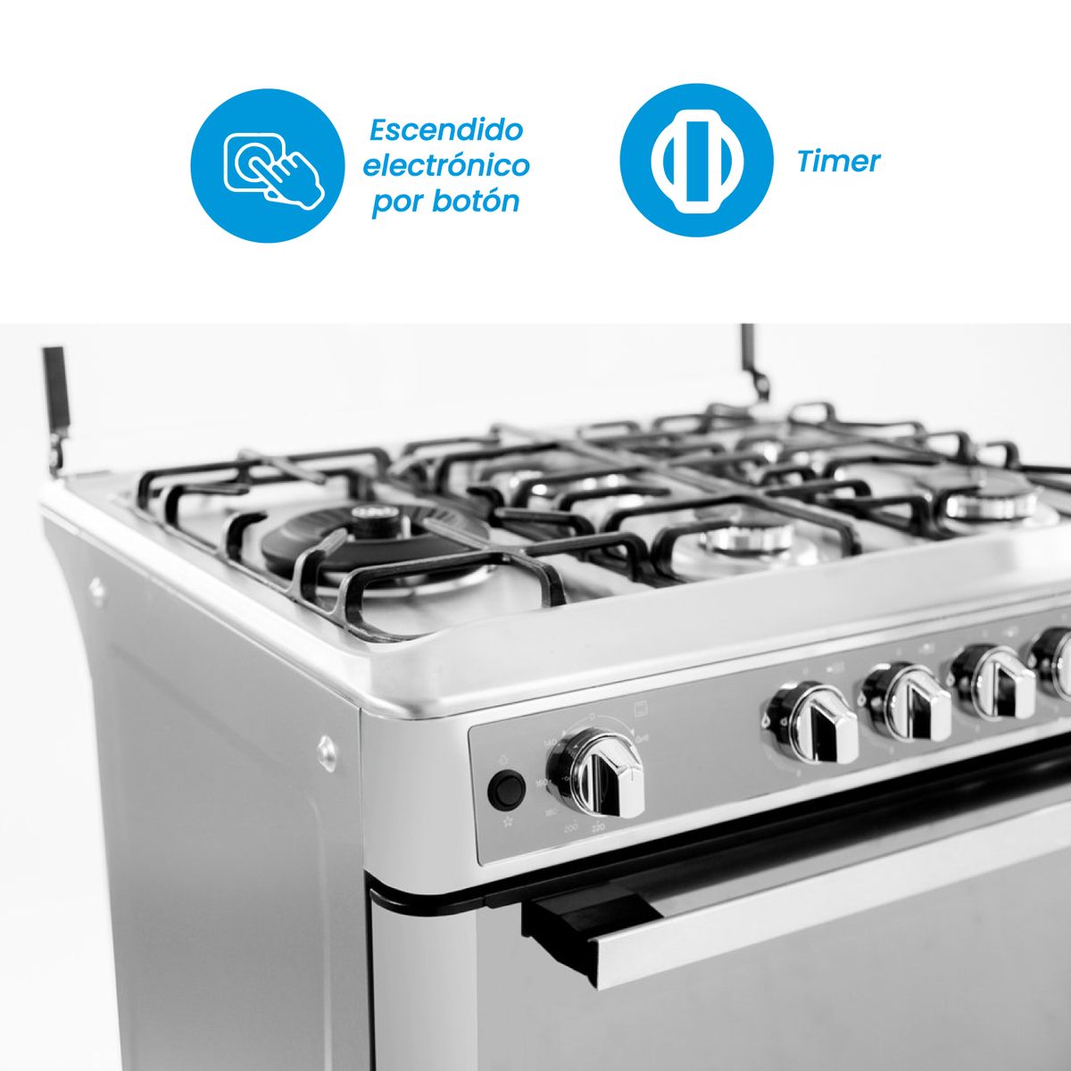 MIDEA - Cocina A Gas Inox Con Grill 76 cm