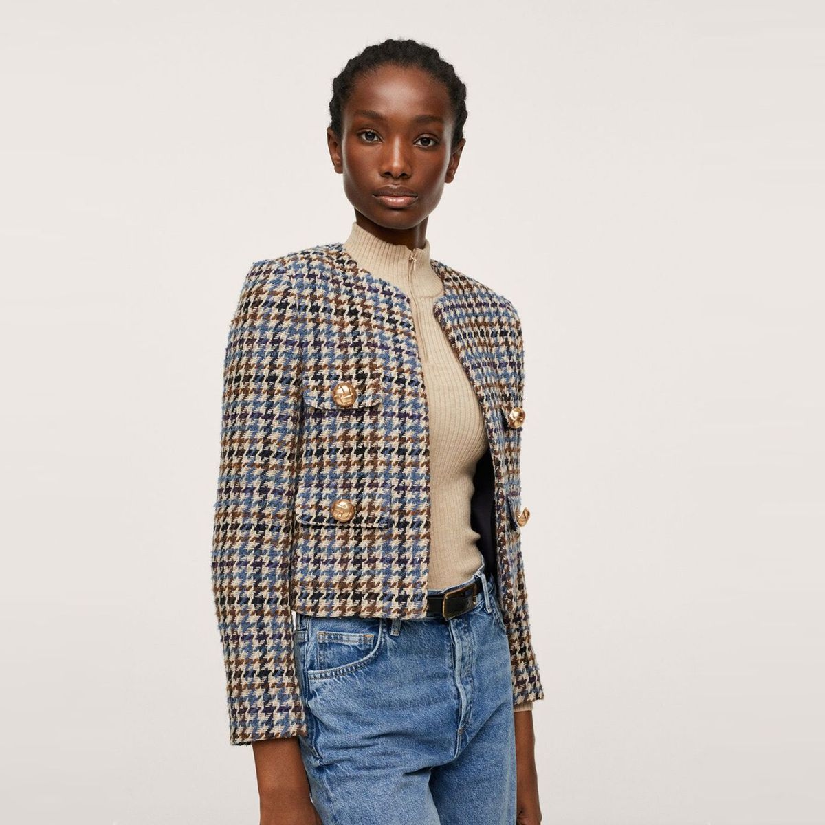 MANGO - Abrigo Cuadros Mujer Mango