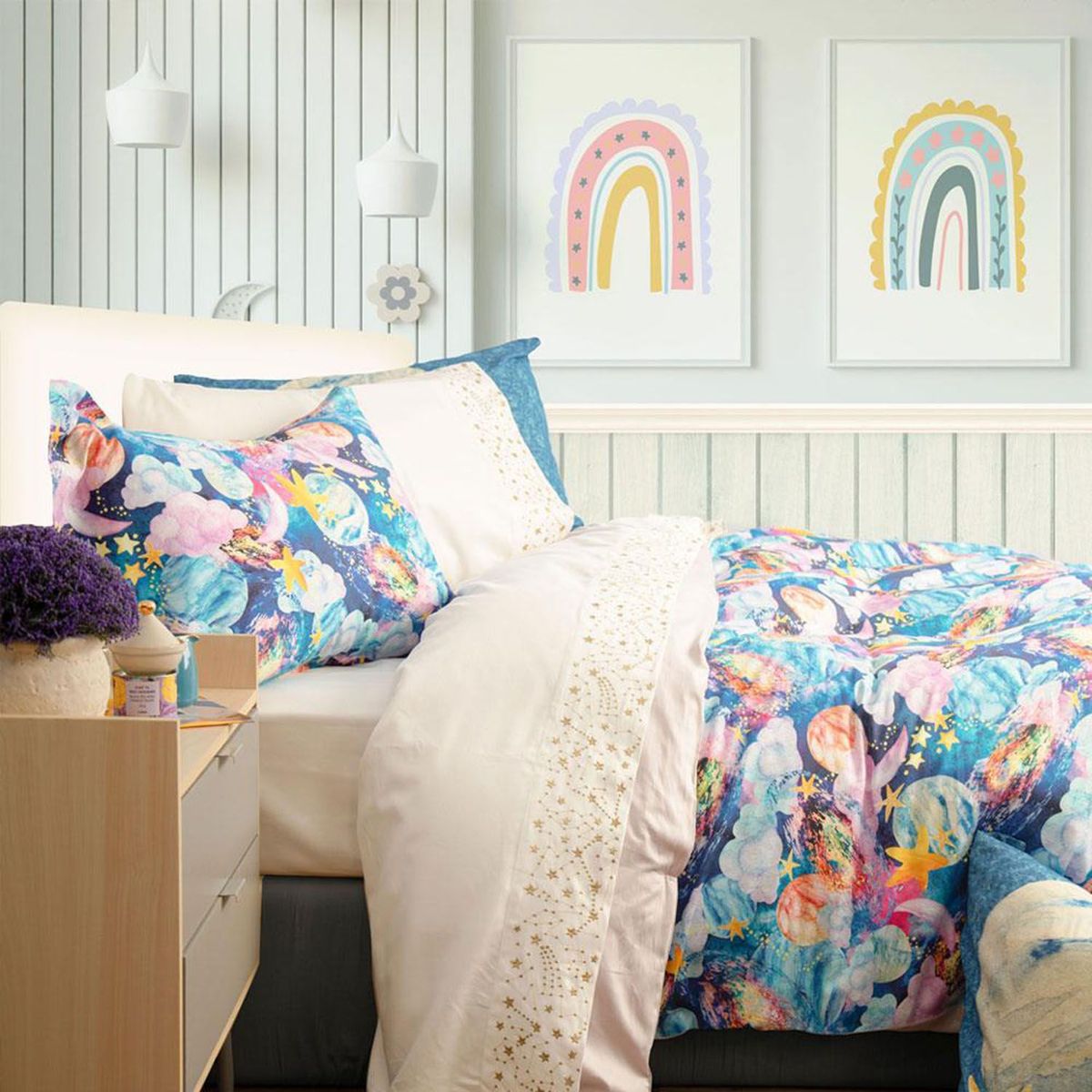 PLUMAS - Funda de Plumón Infantil Galaxy 100% Algodón Reversible