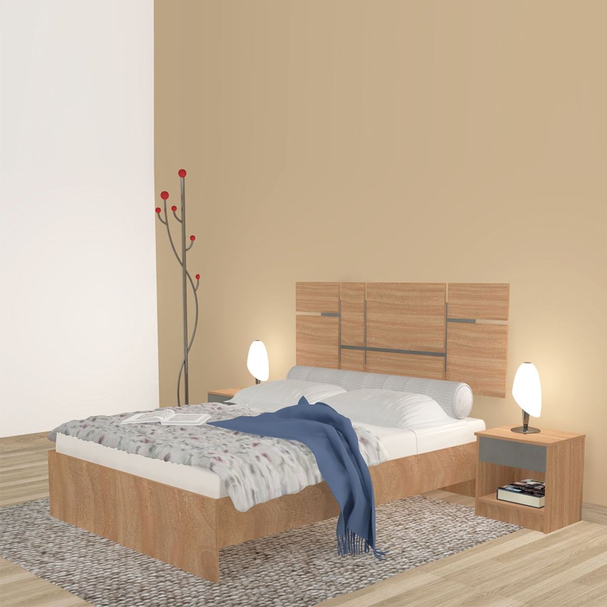 PISOPAK - Base de Cama Roble Flor Morado 2 Plz
