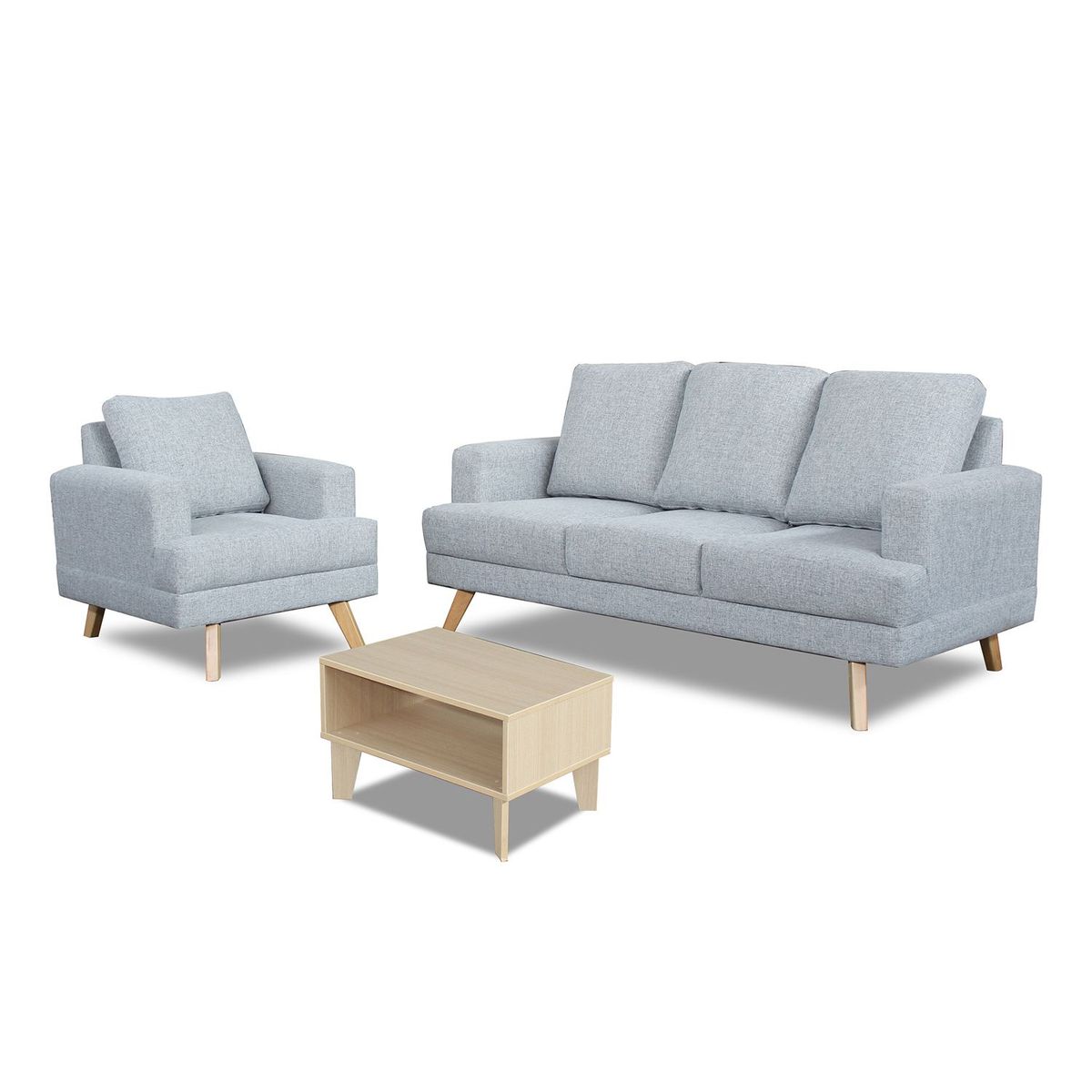 MICA - Juego de Sala Tobago 3-1 Gris Claro + Mesa de Centro