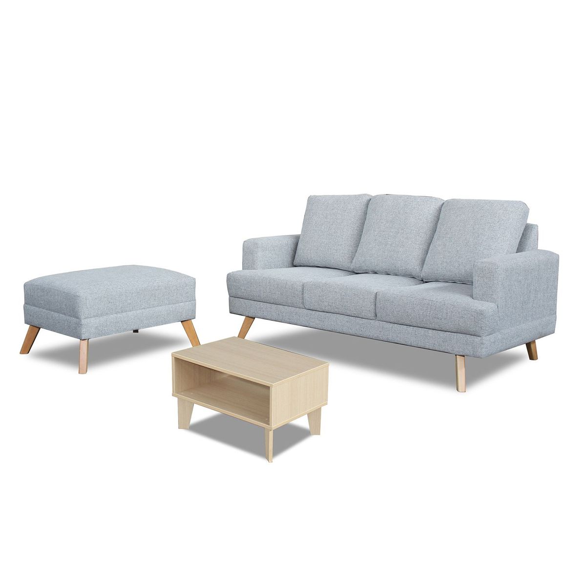 MICA - Juego de Sala Tobago 3 + Banqueta Gris Claro + Mesa de Centro