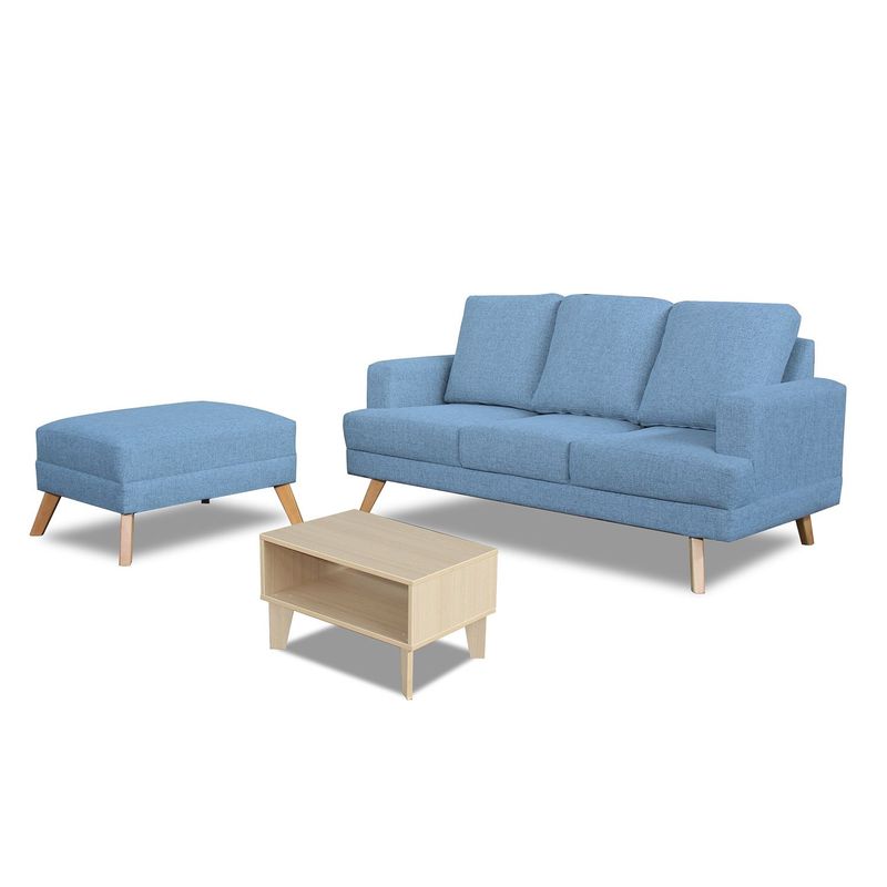 MICA - Juego de Sala Tobago 3 + Banqueta Gris Claro + Mesa de Centro