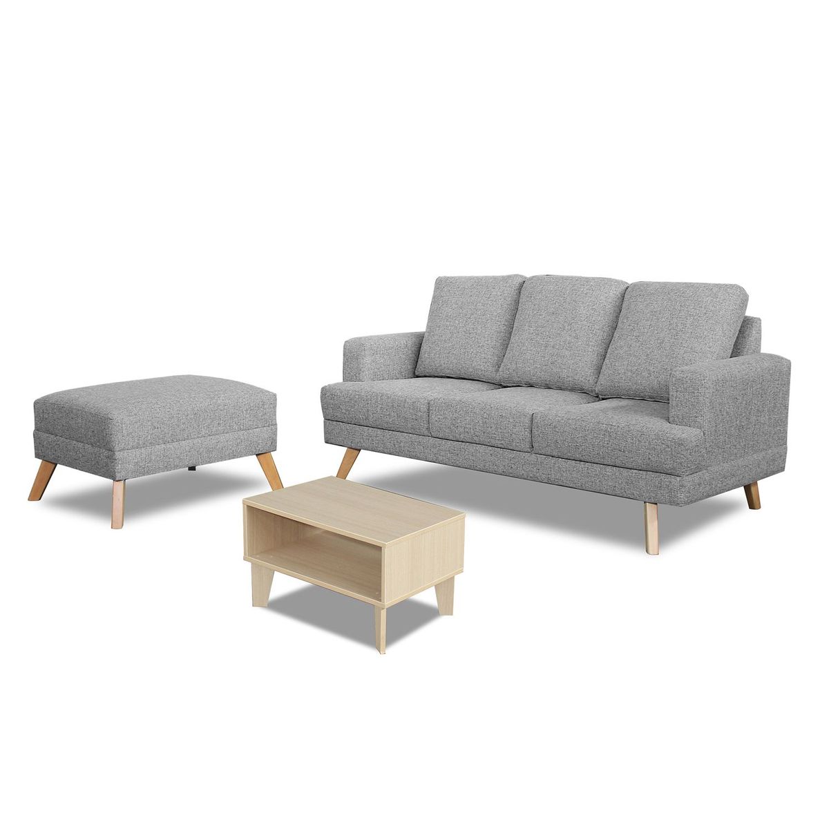 MICA - Juego de Sala Tobago 3 + Banqueta Gris Claro + Mesa de Centro