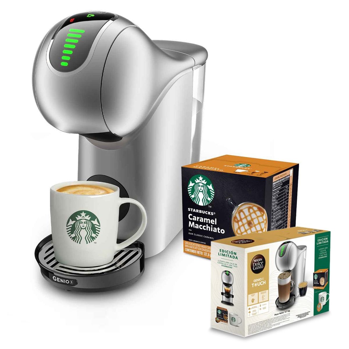 MALCREADO17172 - Cafetera Nescafe Dolce Gusto Genio S Touch + 12 Cápsulas STARBUCKS + 1 Taza STARBUCKS