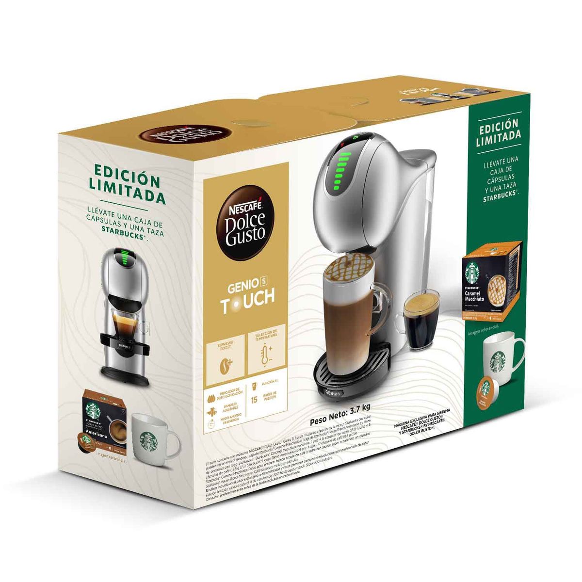 MALCREADO17172 - Cafetera Nescafe Dolce Gusto Genio S Touch + 12 Cápsulas STARBUCKS + 1 Taza STARBUCKS