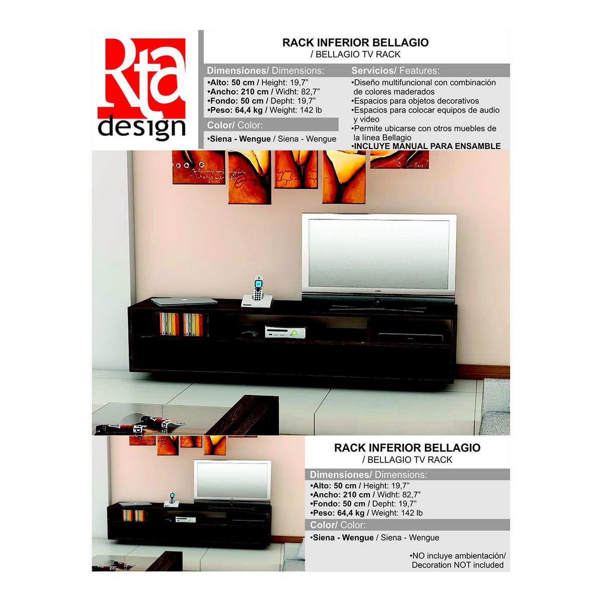 TUHOME - Mesa de TV Bellagio Siena 90"