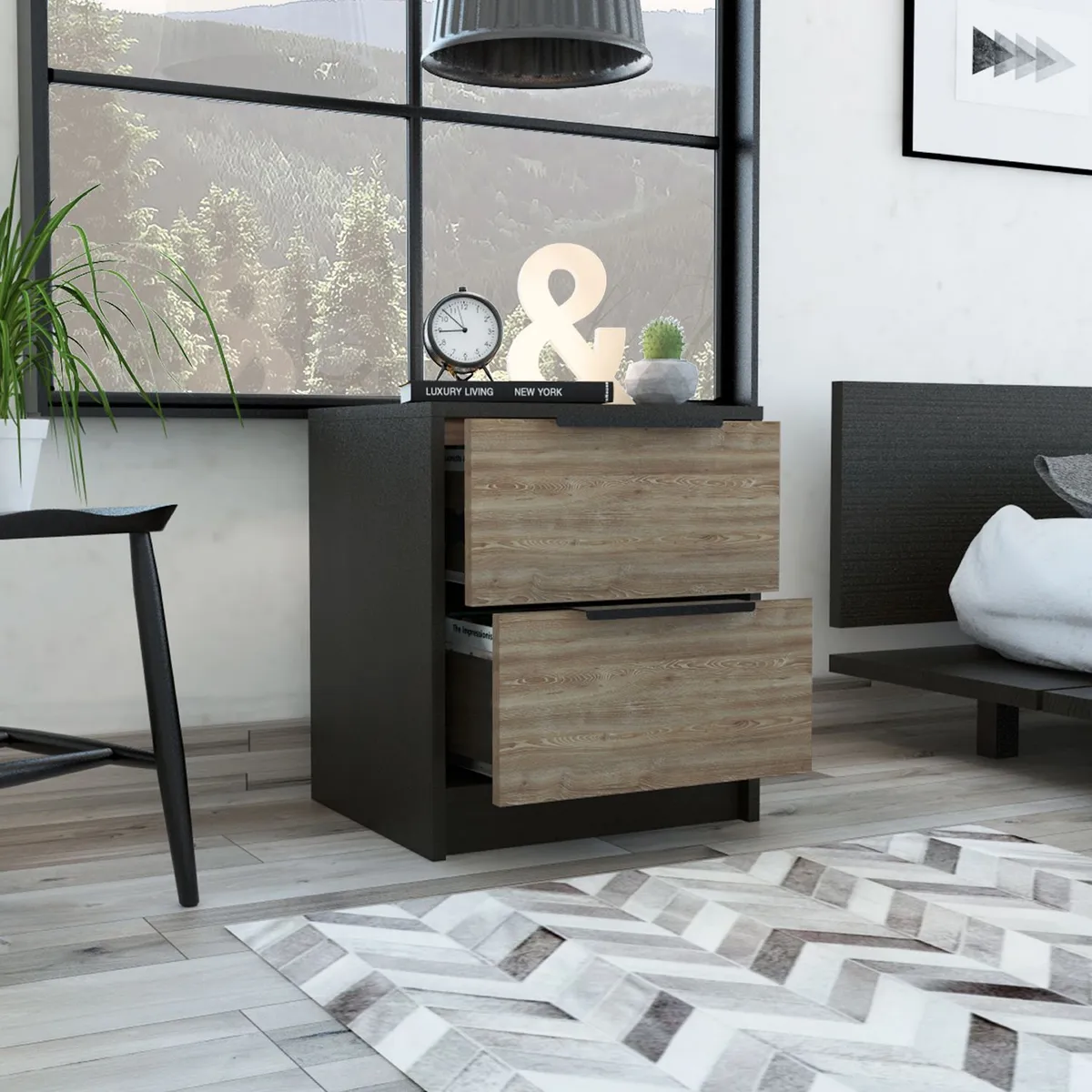 TUHOME - Velador Kaia 2 Cajones Wengue