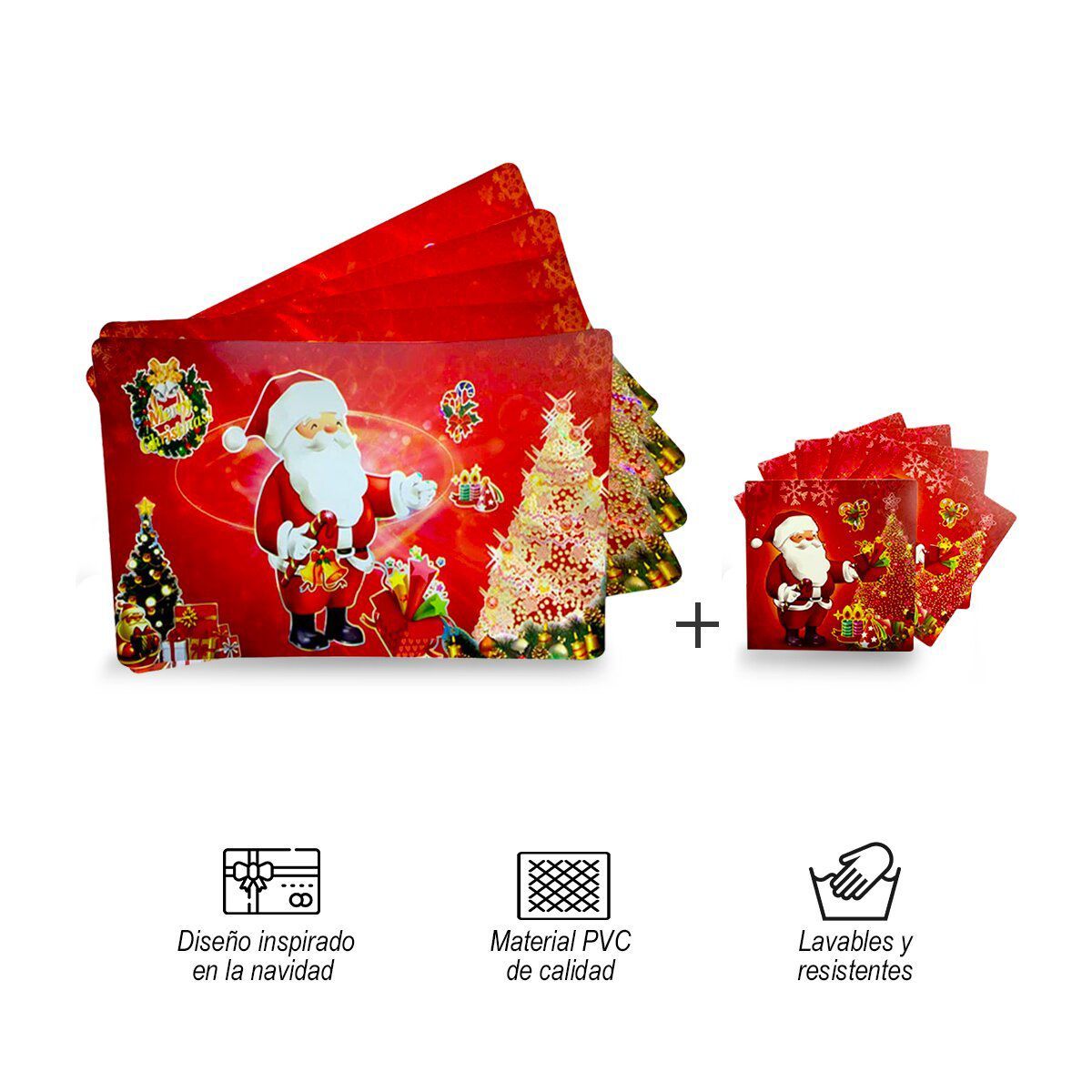 SM - Pack 6 Individuales Navideños Rojos con Porta V