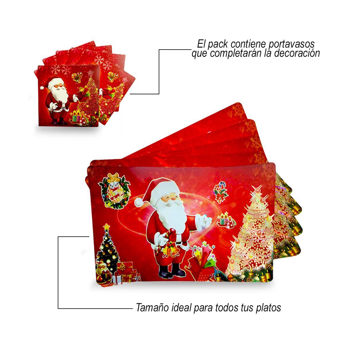 SM - Pack 6 Individuales Navideños Rojos con Porta V