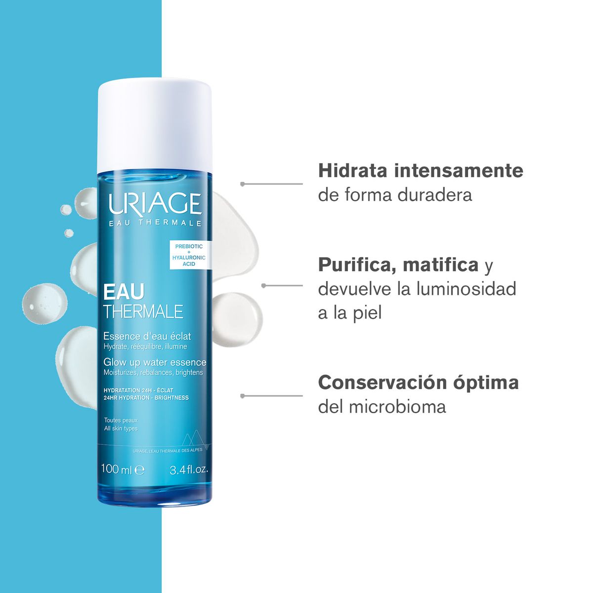 URIAGE - Uriage EAU Thermale Glow Up Water Essence 100 ml - Hidratación, suavidad y luminosidad para todo tipo de piel