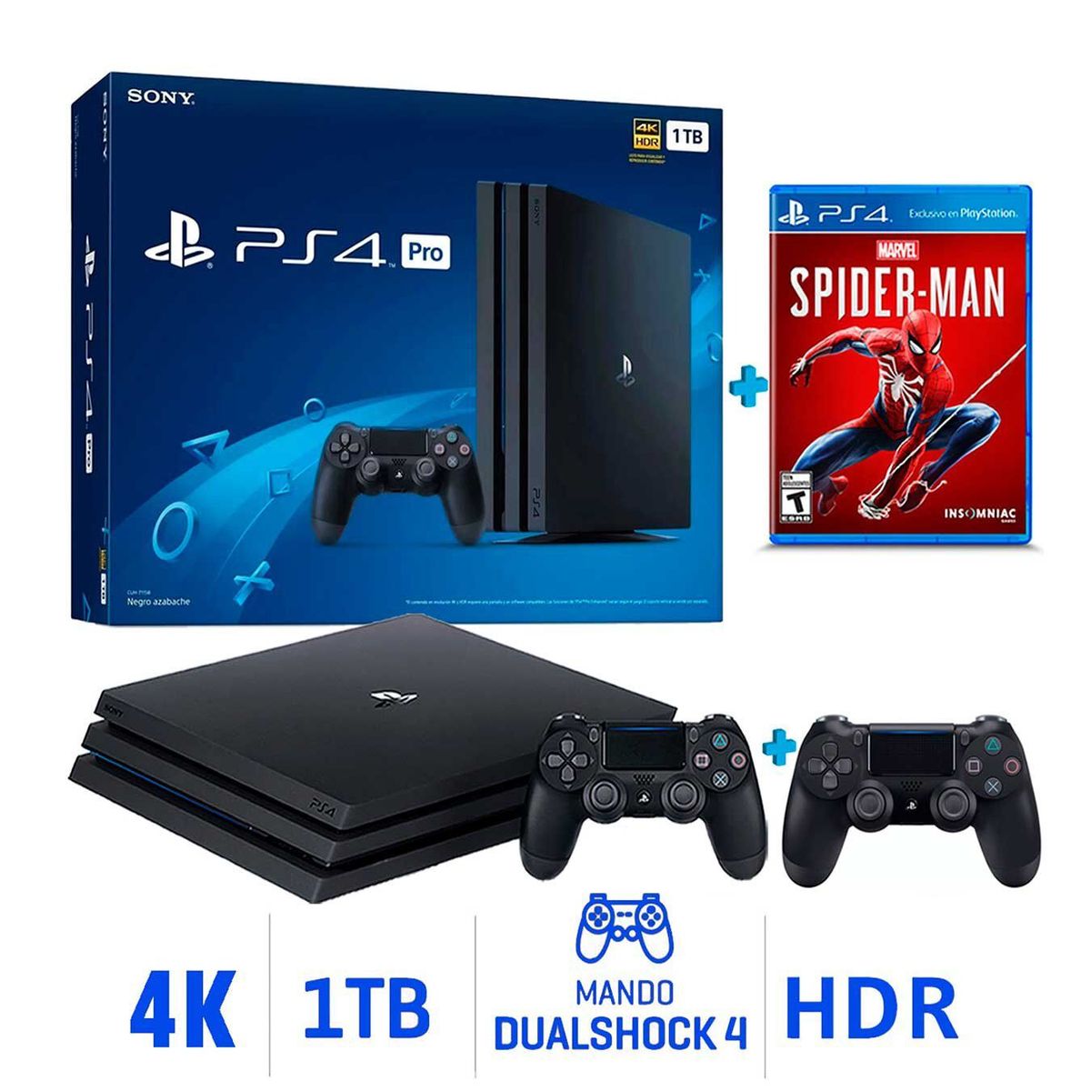 PLAY STATION - PS4 Pro + Spiderman + Mando V2 Negro