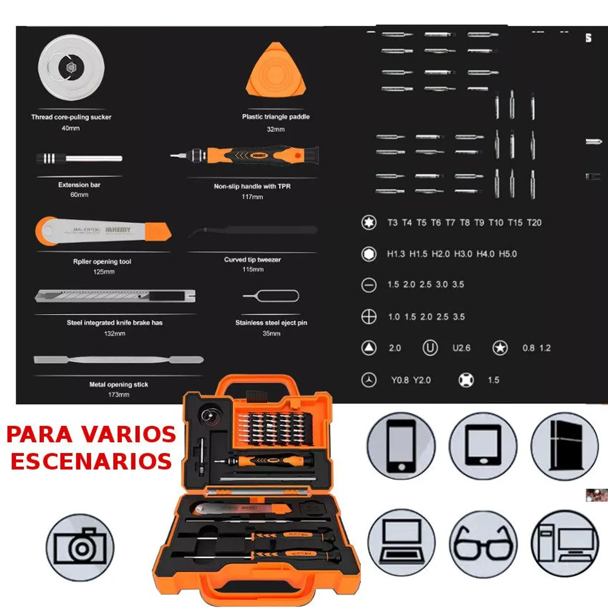 JAKEMY - Juego desarmadores precision laptop cell torx macbook iphone  maletin
