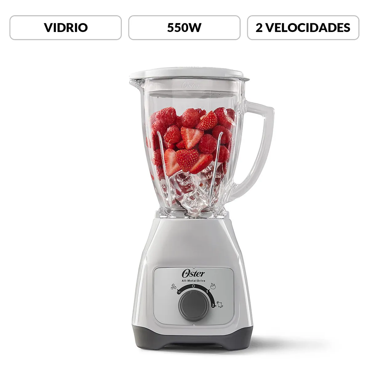 OSTER - Licuadora Oster® Kaliman con vaso de vidrio 2 Velocidades BLSTKAG Blanca