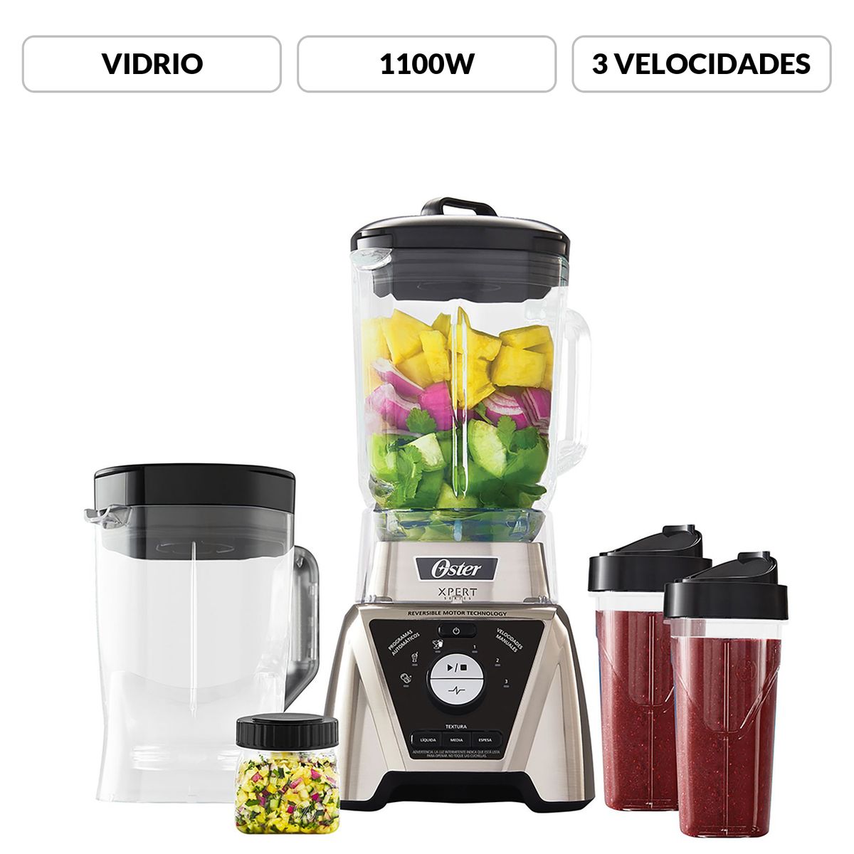 OSTER - Licuadora Oster 1100W Con Vaso De Vidrio Y Accesorios