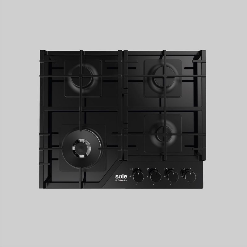 SOLE - SOLCO066 + SOLPAR001 S-COLLECTION Encimera A GAS VIDRIO TEMPLADO 60 CM 4 QUEMADORES.