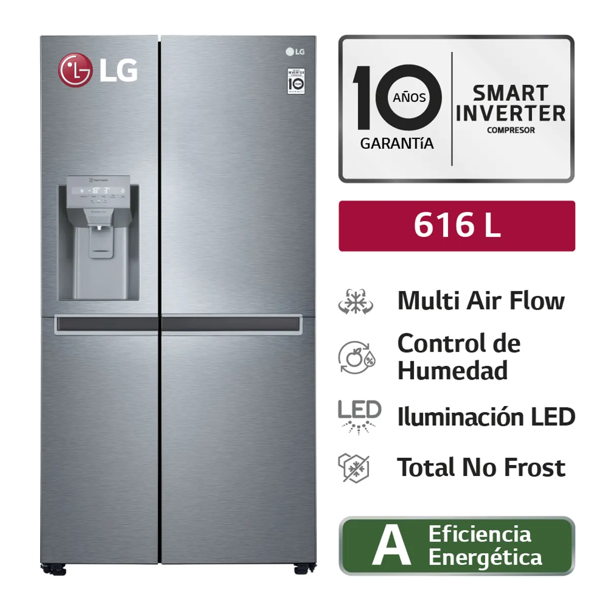 LG - Refrigeradora LS66SPG 616LT Multi Air Flow Side By Side Plateada LG