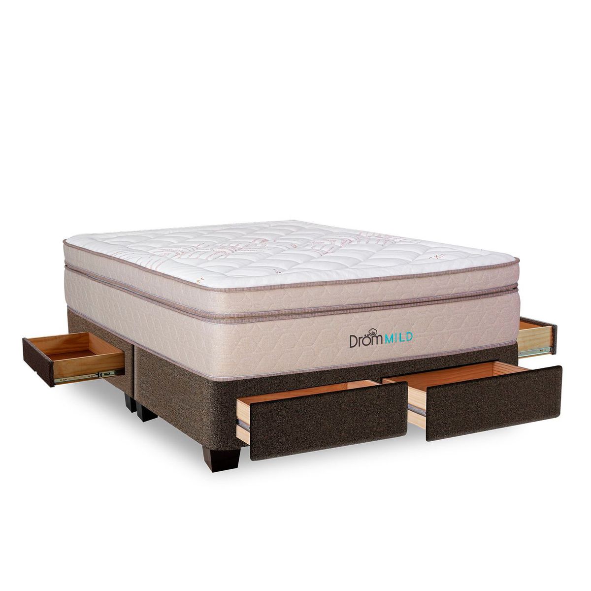 DROM - Cama con Cajones Mild Queen + 2 Almohadas Viscoelásticas y Protector