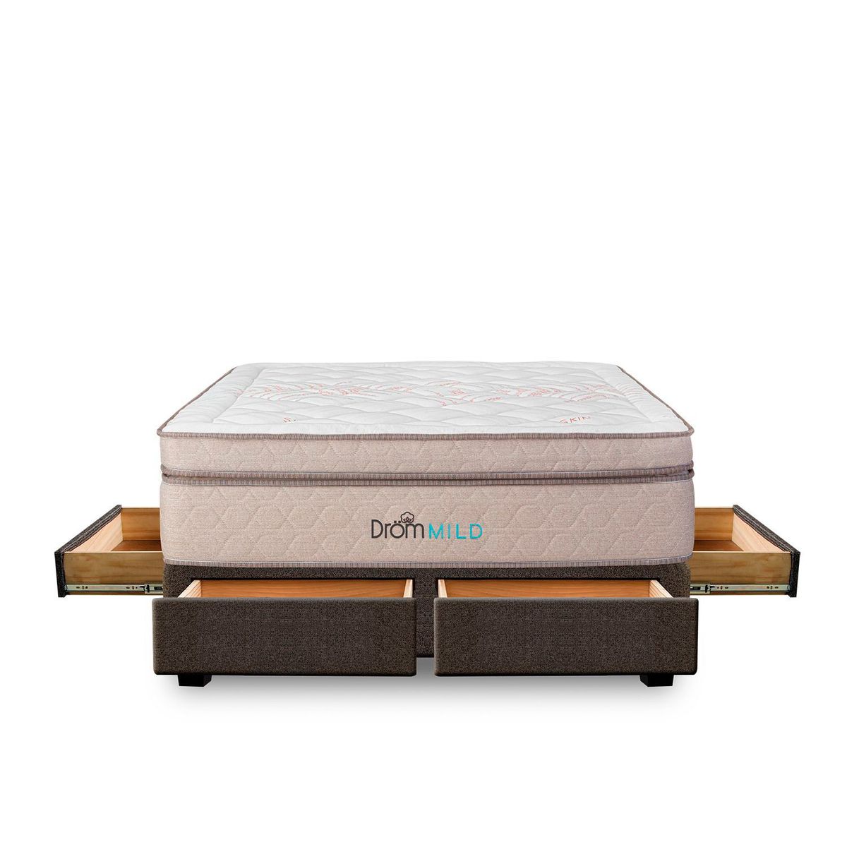 DROM - Cama con Cajones Mild Queen + 2 Almohadas Viscoelásticas y Protector