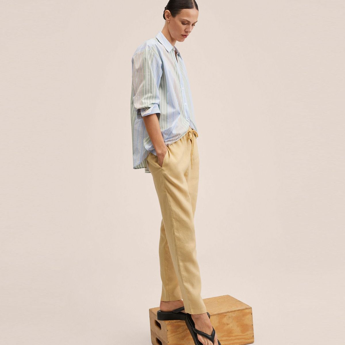 MANGO - Pantalón 100% Lino Mujer Mango