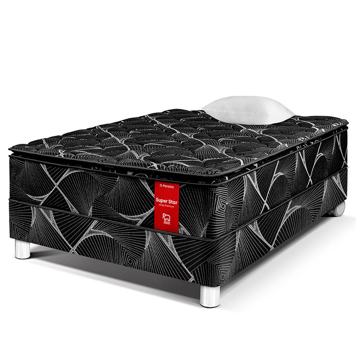 PARAISO - Cama Box Tarima Super Star 1.5 Plz Negra + 1 Almohada + Protector