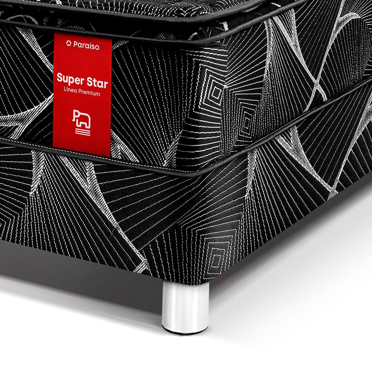 PARAISO - Cama Box Tarima Super Star King Negra + 2 Almohadas + Protector