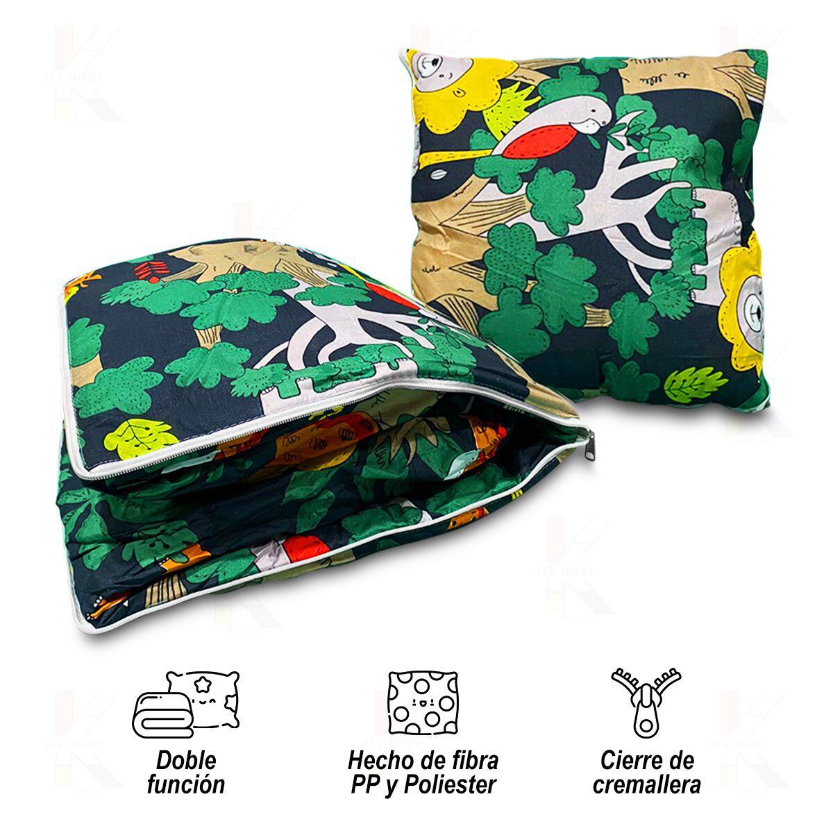 TEKHOME IMPORTACIONES - Cojín Manta 2 en 1 Diseño Selva 100x150cm