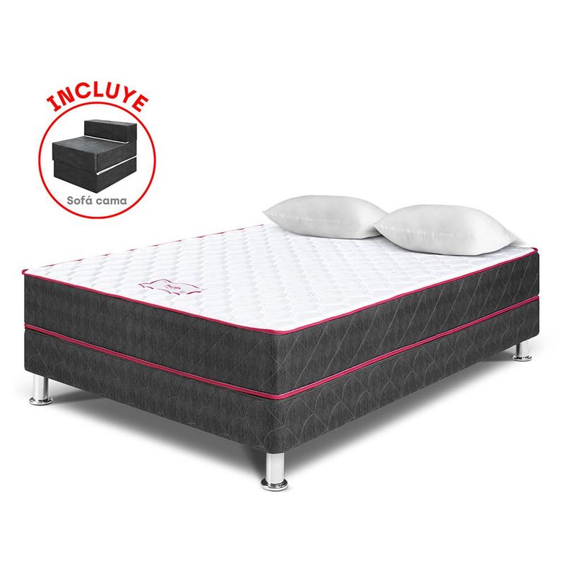 PARAISO - Cama Box Tarima Nappy 2 Plz + Sofá Cama + 2 Almohadas + Protector